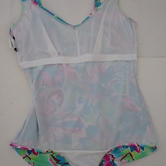 42D Tropical One Piece Shaper Swimsuit Bright Teal Pink Lime - Picture 9 of 10